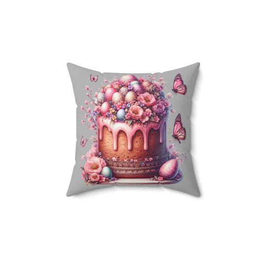 Easter Floral Cake Pillow - Vibrant Spun Polyester Decorative Cushion