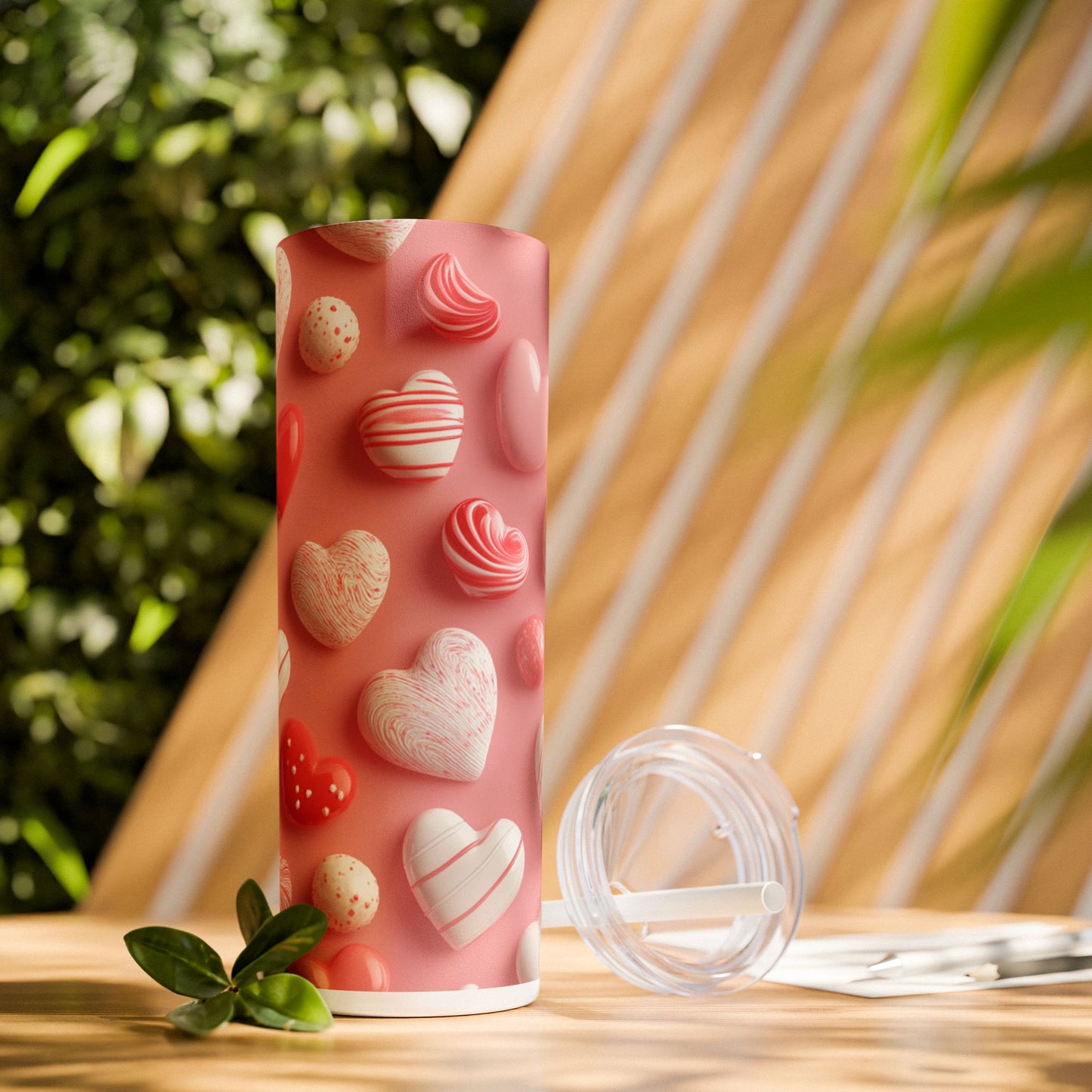 Heart Candy Skinny Tumbler with Straw - 20oz Love-themed Drinkware for Valentine's Day
