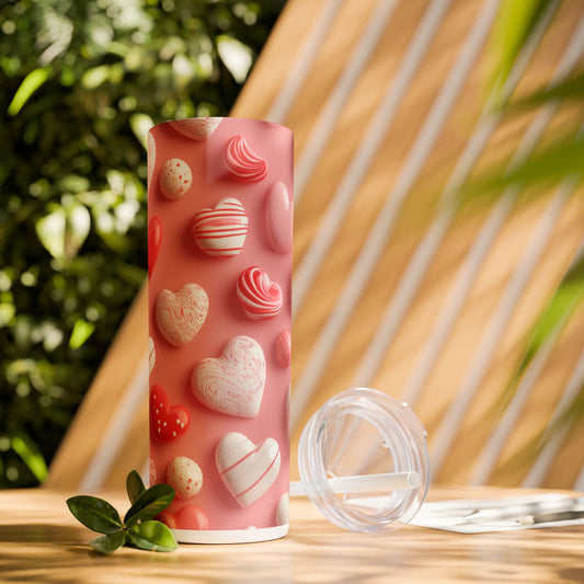 Heart Candy Skinny Tumbler with Straw - 20oz Love-themed Drinkware for Valentine's Day