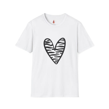 Zebra Heart Unisex Softstyle T-Shirt - Trendy Casual Wear for Animal Lovers