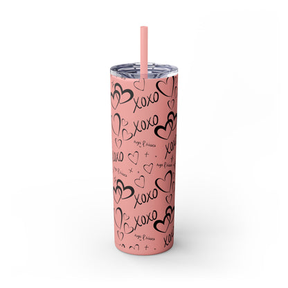 XOXO Hearts Skinny Tumbler with Straw - 20oz Love-Themed Drinkware