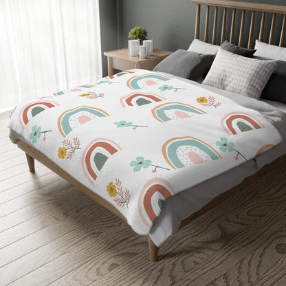 Colorful Rainbow Floral Velveteen Blanket - Cozy Two-Sided Print for All Seasons