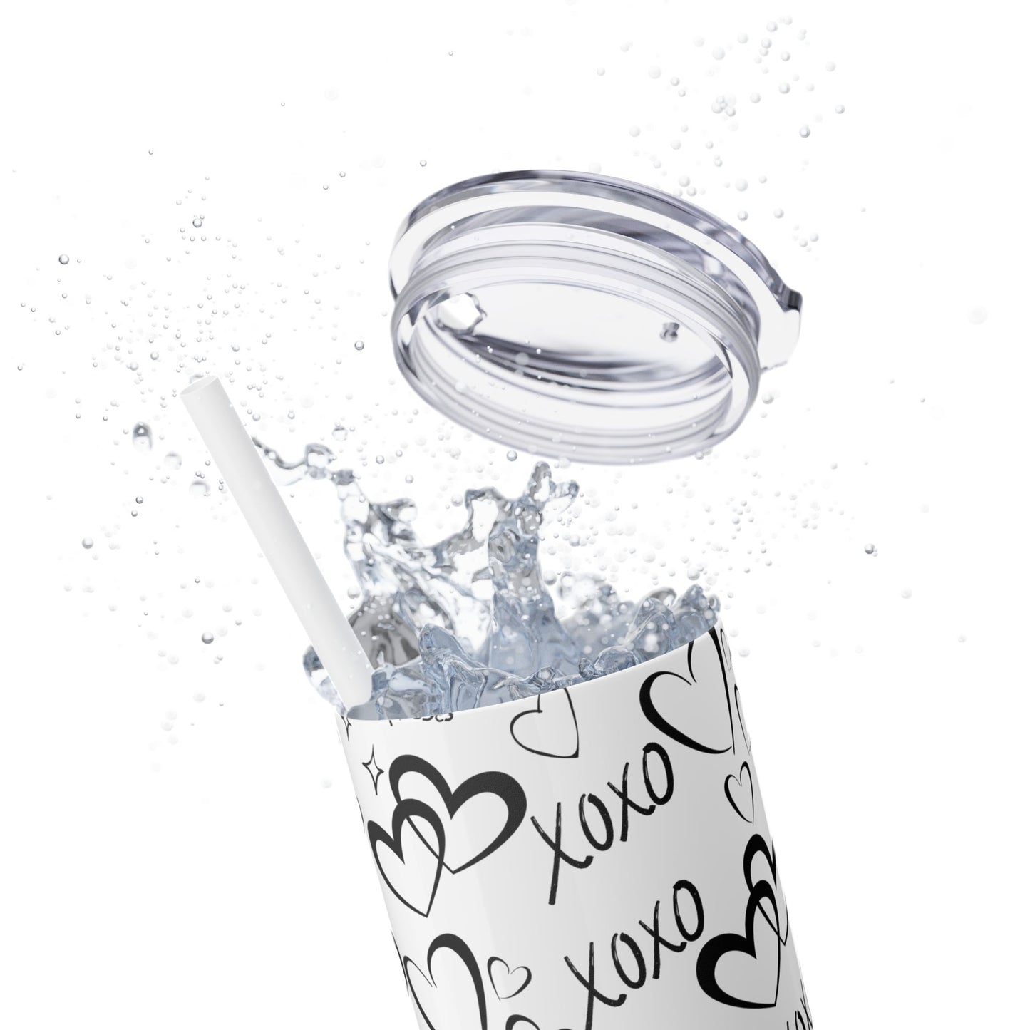 XOXO Hearts Skinny Tumbler with Straw - 20oz Love-Themed Drinkware