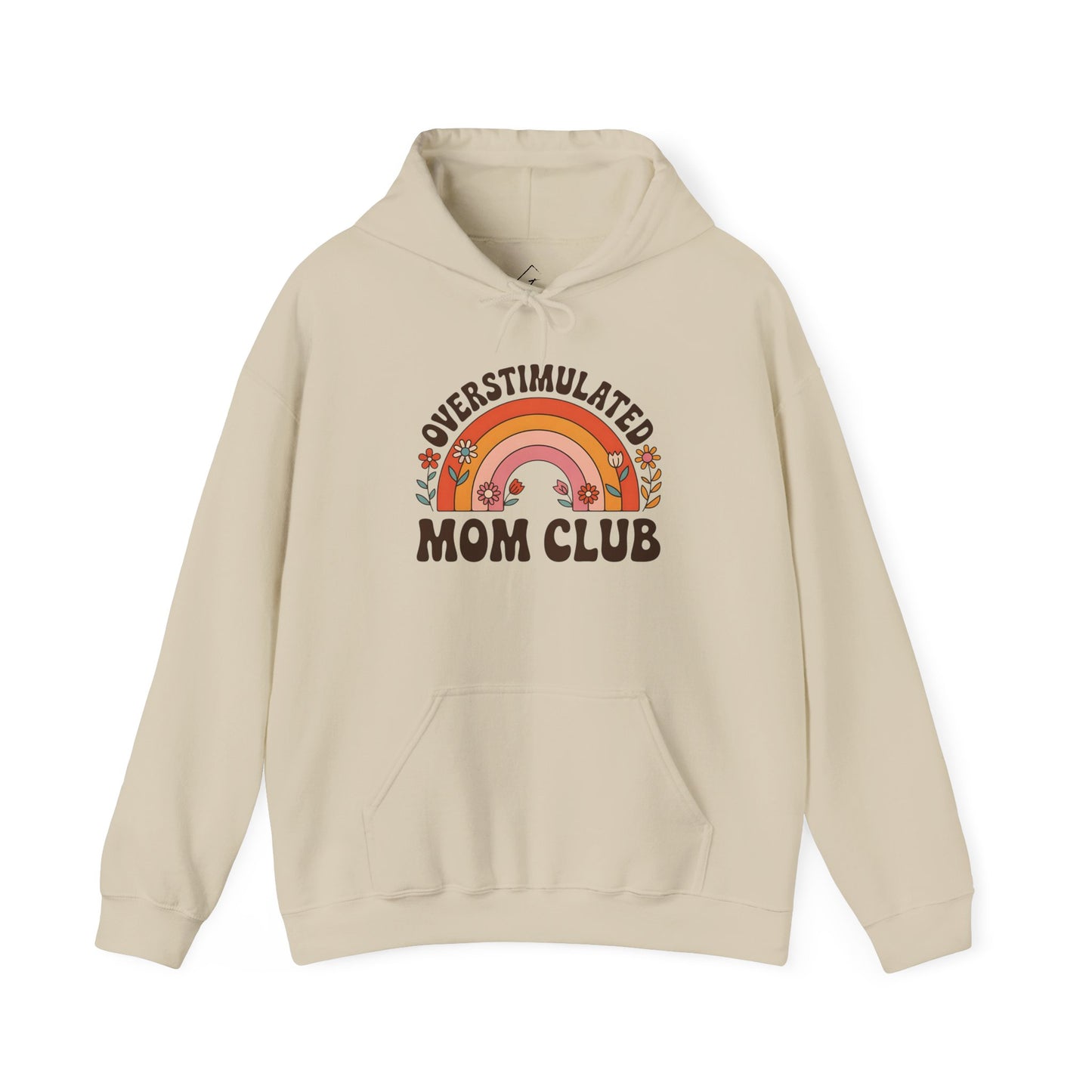 Overstimulated Mom Club Hoodie — Retro Rainbow Mom Sweatshirt