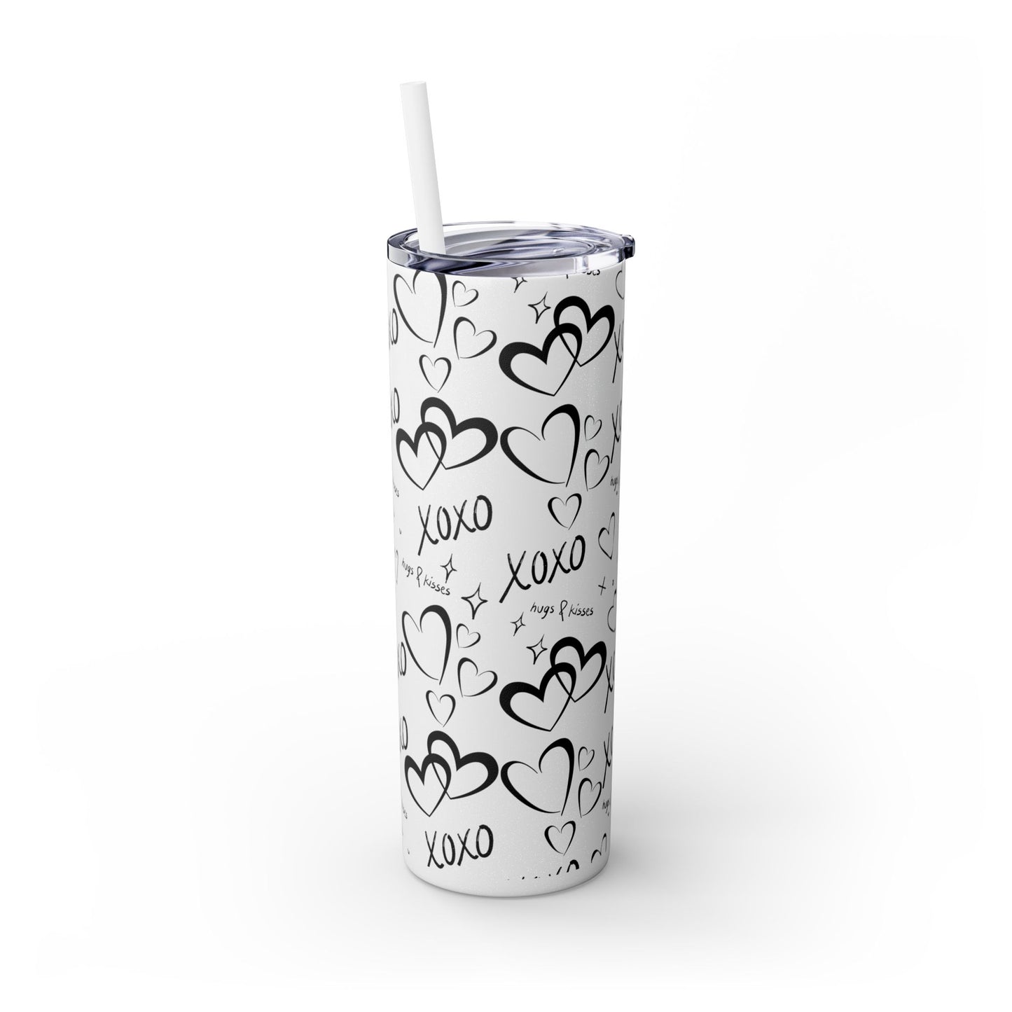XOXO Hearts Skinny Tumbler with Straw - 20oz Love-Themed Drinkware