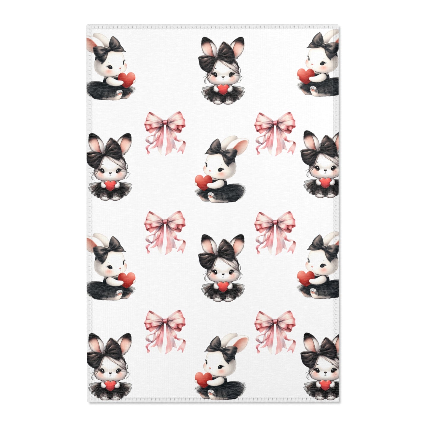 Adorable Bunny Area Rug with Heart and Bow Design