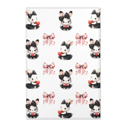 Adorable Bunny Area Rug with Heart and Bow Design