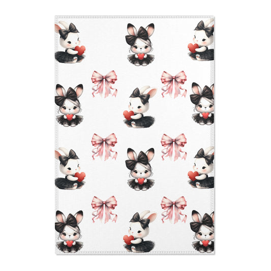 Adorable Bunny Area Rug with Heart and Bow Design