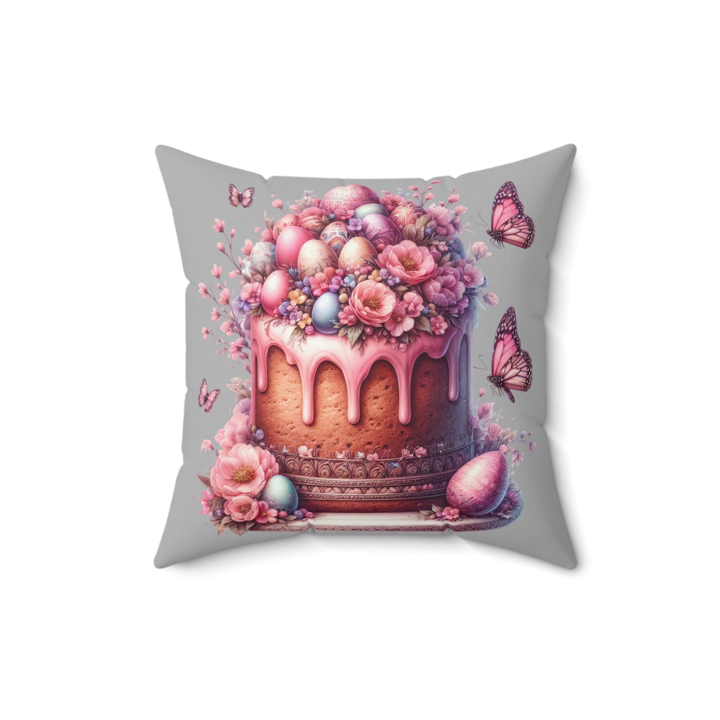Easter Floral Cake Pillow - Vibrant Spun Polyester Decorative Cushion