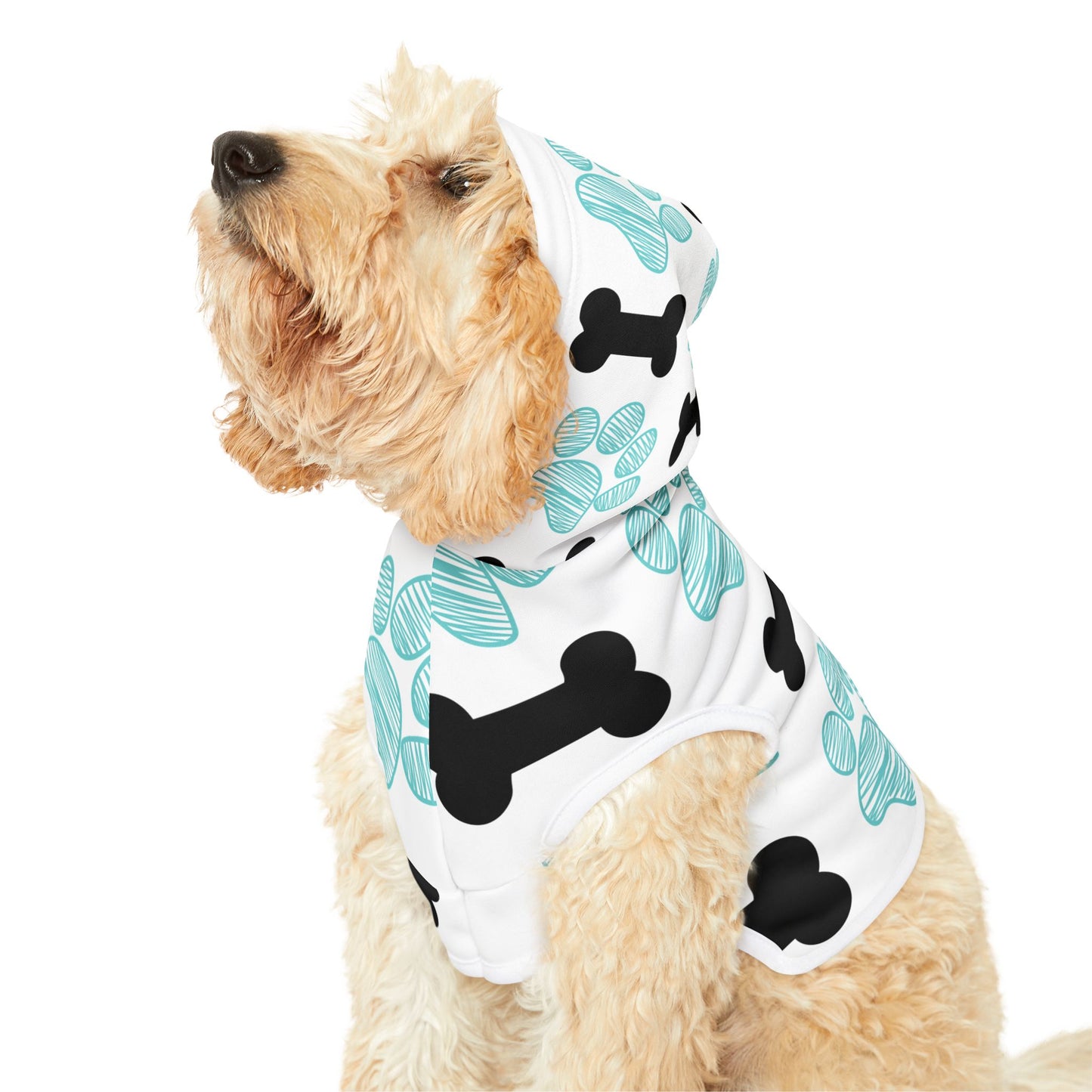 Stylish Pet Hoodie with Bone and Paw Print Design