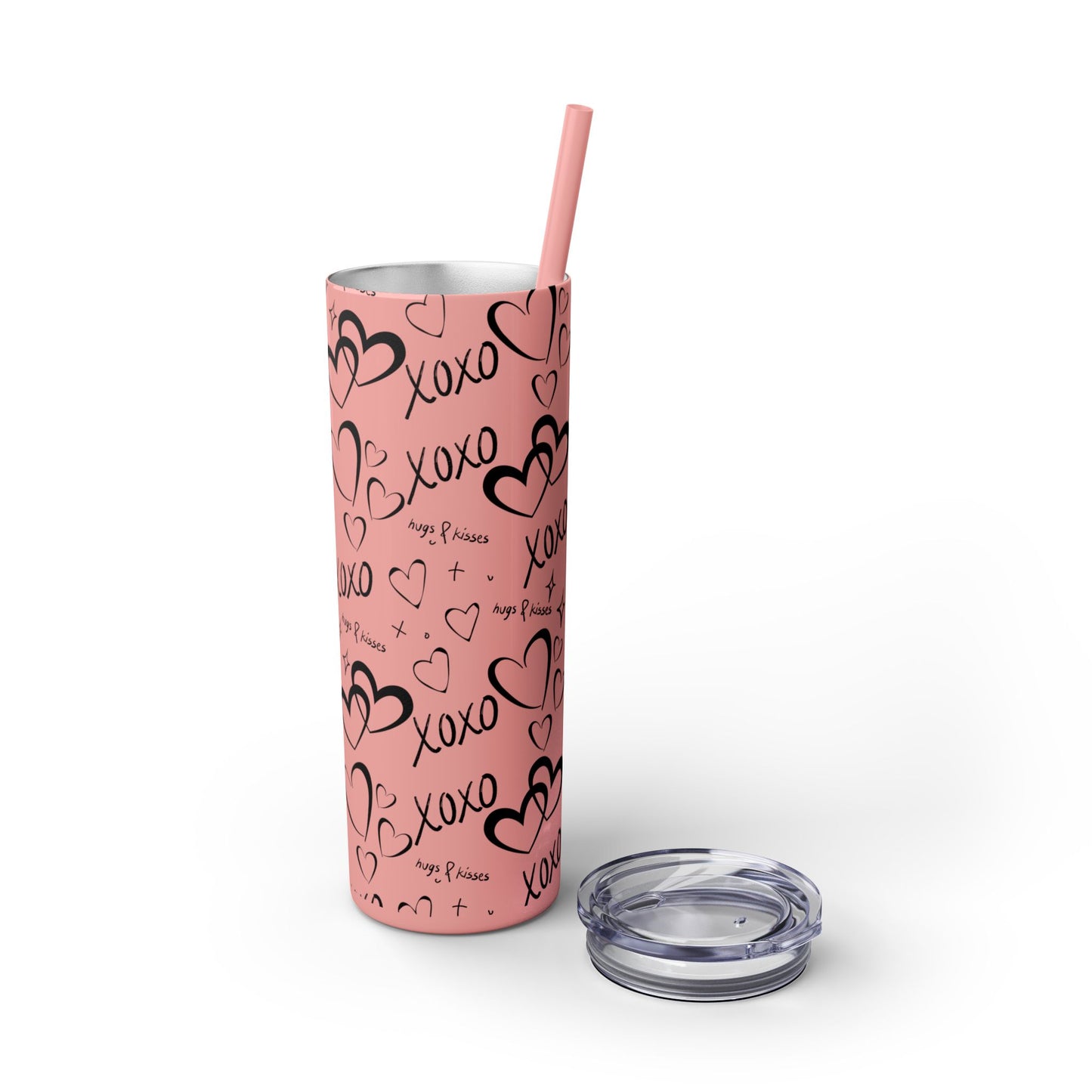 XOXO Hearts Skinny Tumbler with Straw - 20oz Love-Themed Drinkware