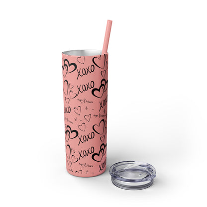 XOXO Hearts Skinny Tumbler with Straw - 20oz Love-Themed Drinkware