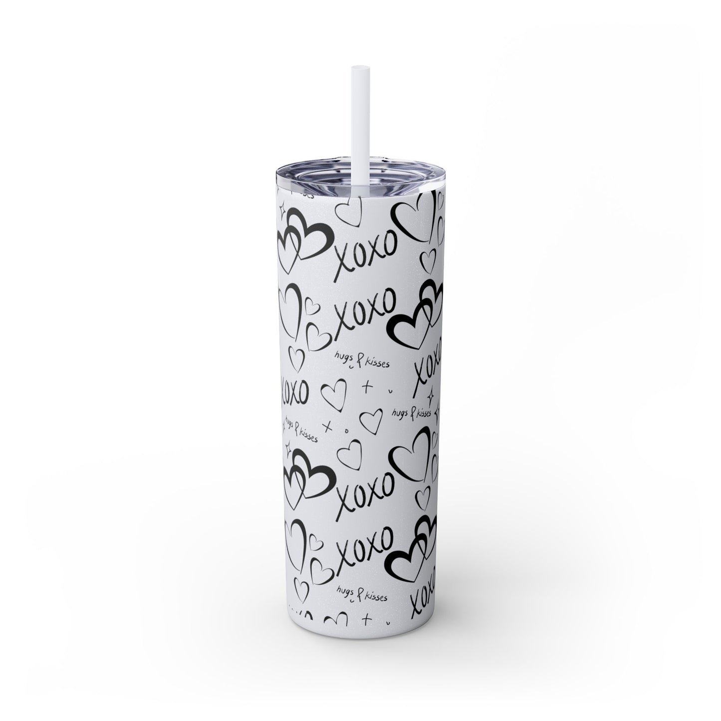 XOXO Hearts Skinny Tumbler with Straw - 20oz Love-Themed Drinkware