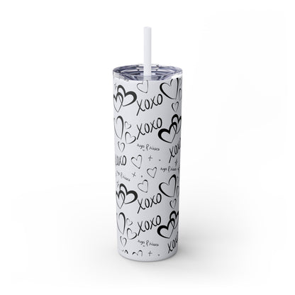 XOXO Hearts Skinny Tumbler with Straw - 20oz Love-Themed Drinkware