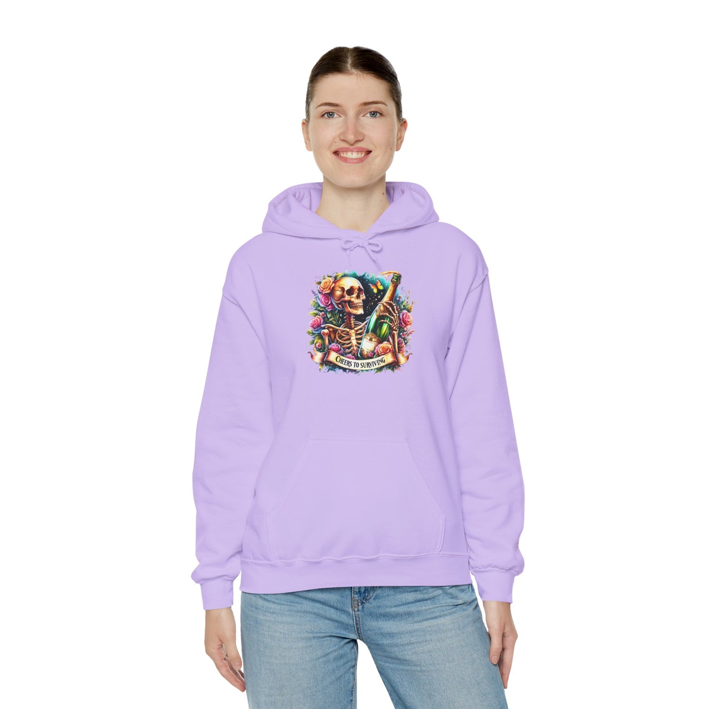 Cheers to Surviving - with Skeletons Hoodie - Unisex Heavy Blend Sweatshirt for Everyday Comfort