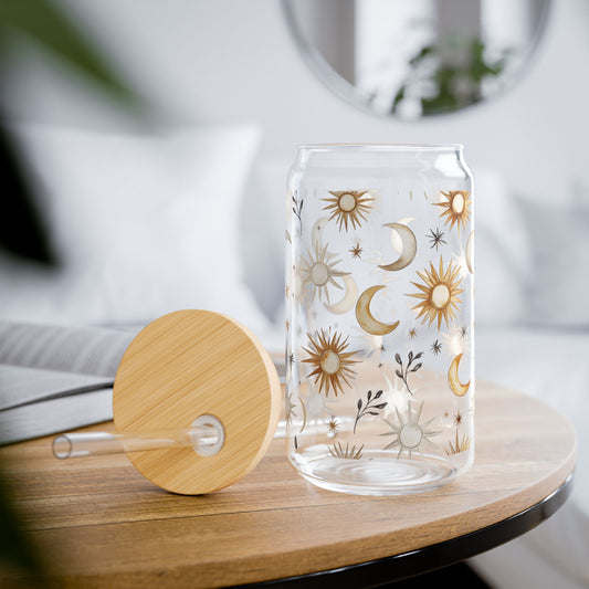 Celestial Sipper Glass with Straw - 16oz Sun and Moon Design
