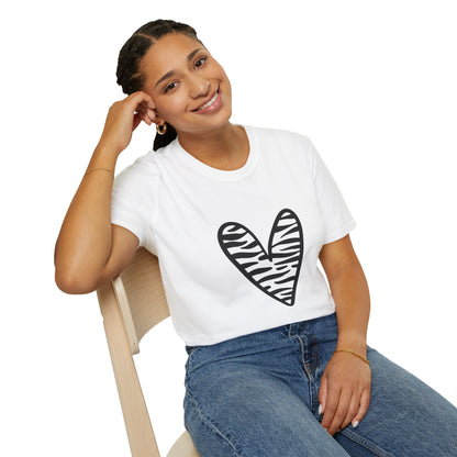 Zebra Heart Unisex Softstyle T-Shirt - Trendy Casual Wear for Animal Lovers