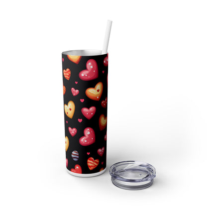 Colorful Heart Pattern Skinny Tumbler with Straw - 20oz