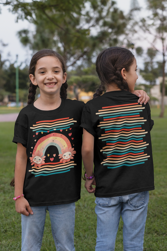 Kids Rainbow Floral Tee - Softstyle T-Shirt with Cute Flower Design