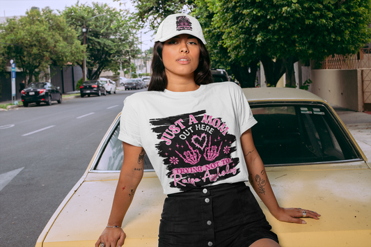 Sassy Mom T-Shirt: Just a Mom Out Here Trying Not To Raise Assholes