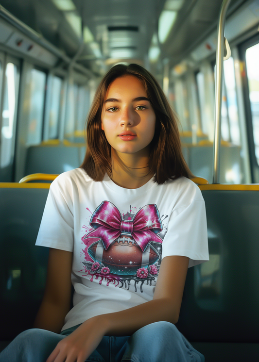 Pink Bow Football T-Shirt