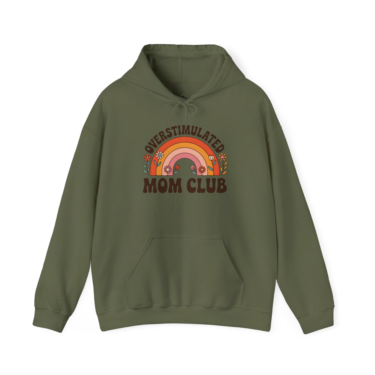 Overstimulated Mom Club Hoodie — Retro Rainbow Mom Sweatshirt