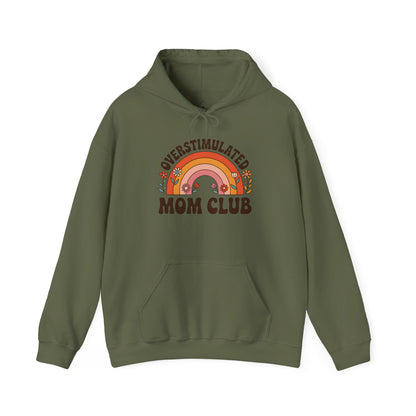 Overstimulated Mom Club Hoodie — Retro Rainbow Mom Sweatshirt