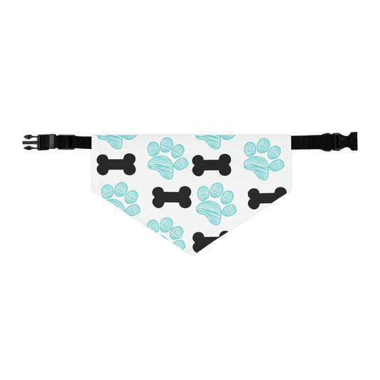 Cute Pet Bandana Collar with Bones and Paws Design