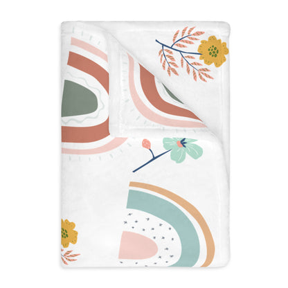 Colorful Rainbow Floral Velveteen Blanket - Cozy Two-Sided Print for All Seasons