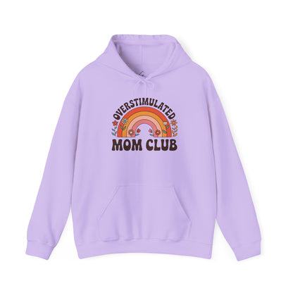 Overstimulated Mom Club Hoodie — Retro Rainbow Mom Sweatshirt