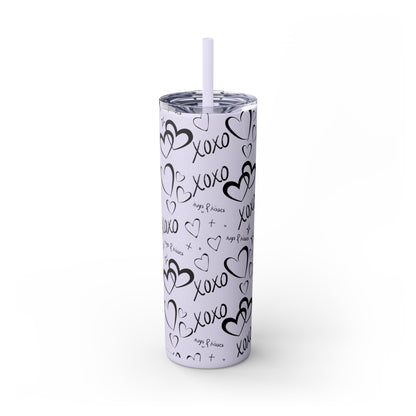 XOXO Hearts Skinny Tumbler with Straw - 20oz Love-Themed Drinkware