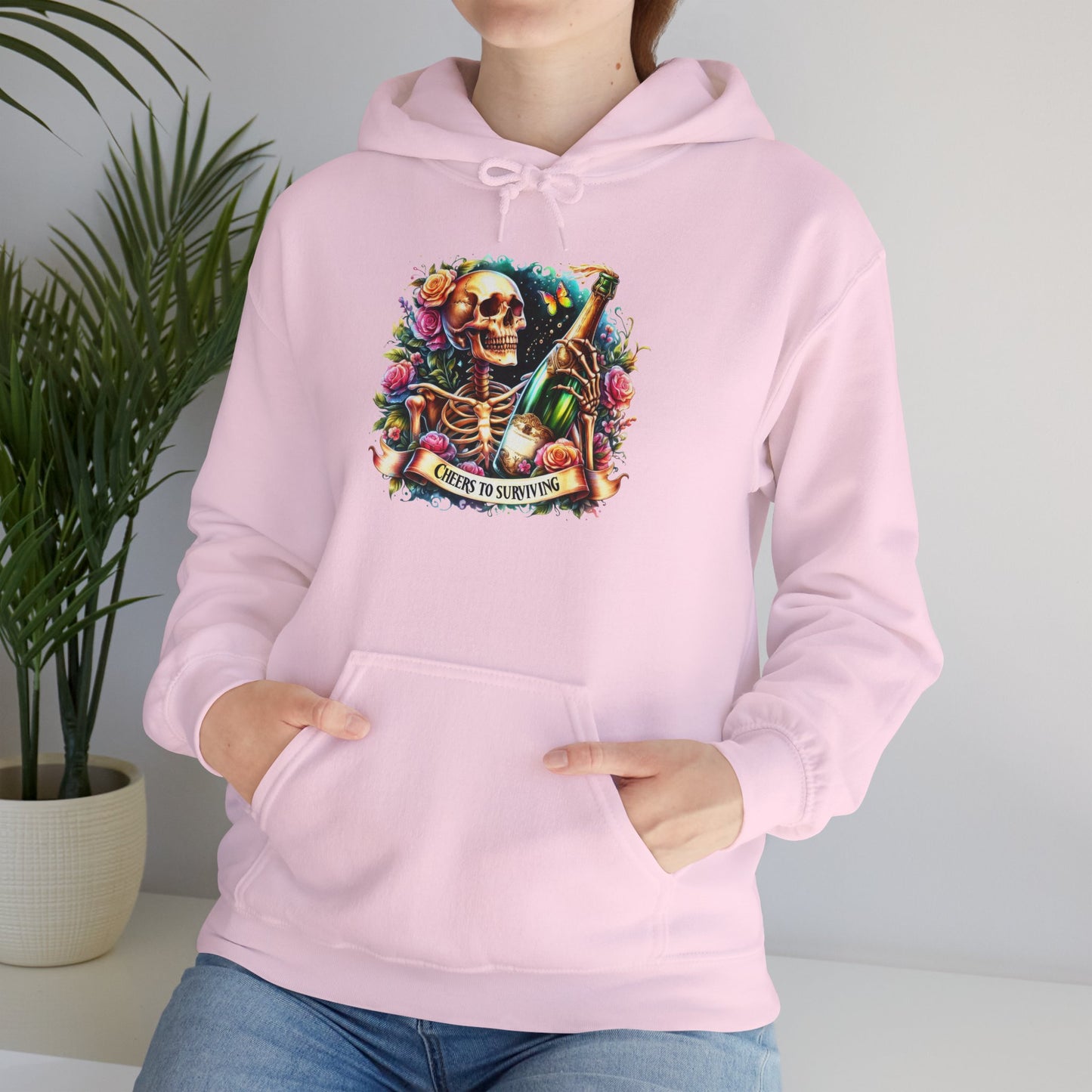 Cheers to Surviving - with Skeletons Hoodie - Unisex Heavy Blend Sweatshirt for Everyday Comfort