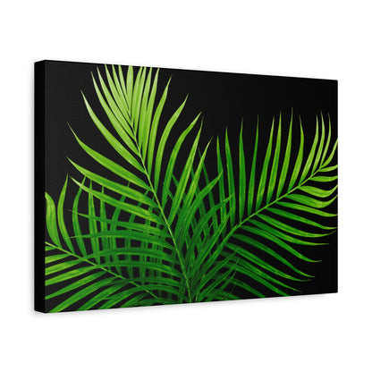 Tropical Leaf Matte Canvas Wall Art with a black background