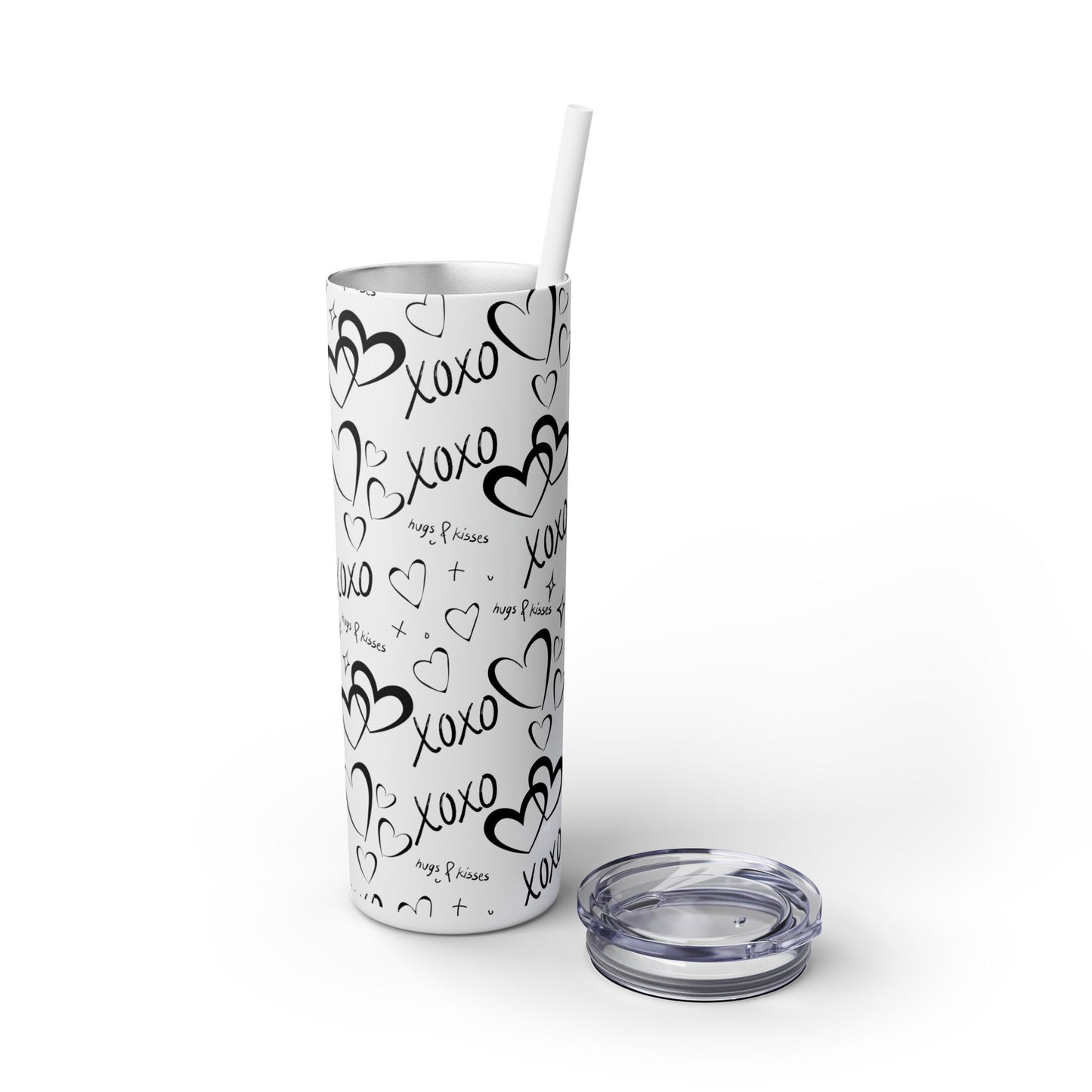 XOXO Hearts Skinny Tumbler with Straw - 20oz Love-Themed Drinkware