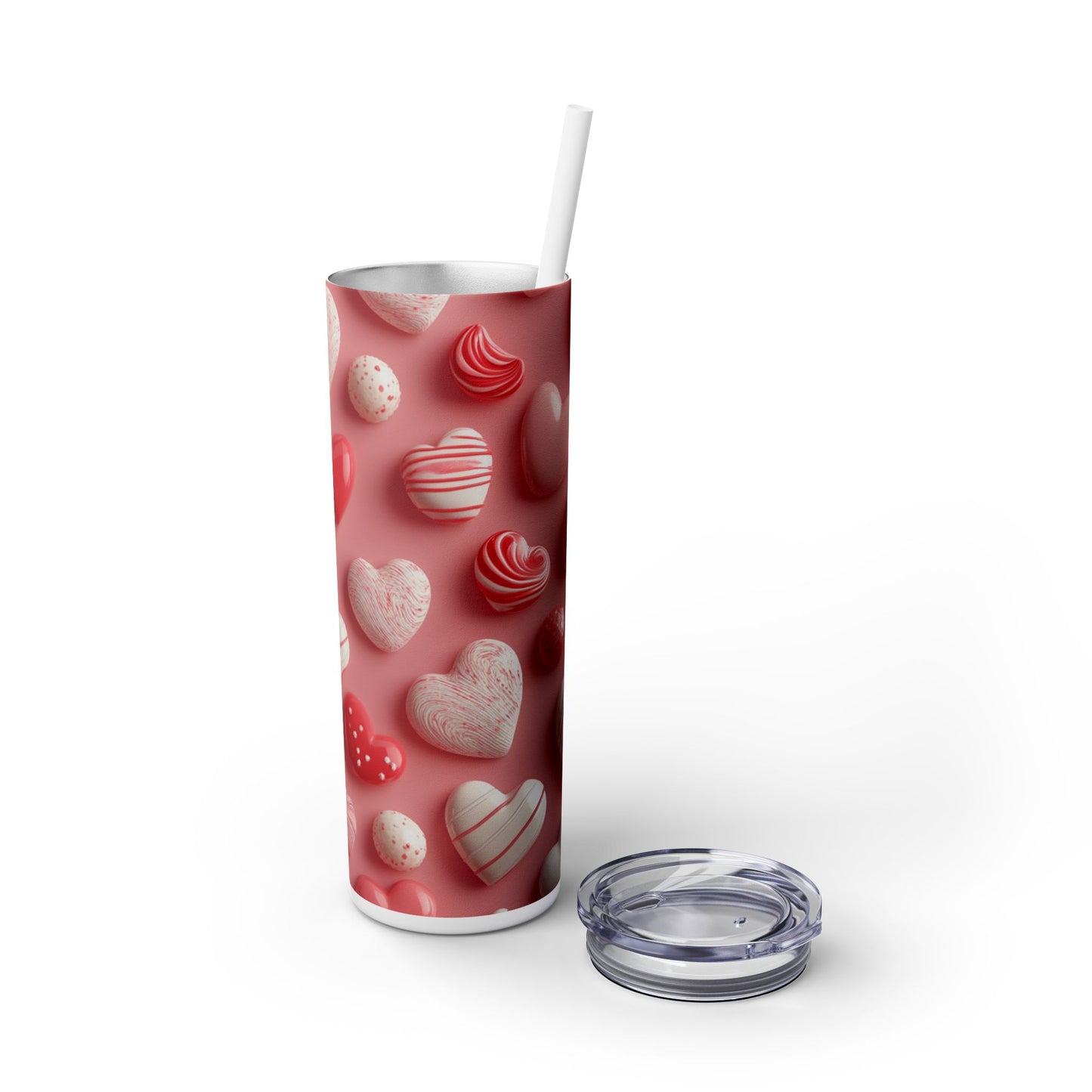 Heart Candy Skinny Tumbler with Straw - 20oz Love-themed Drinkware for Valentine's Day