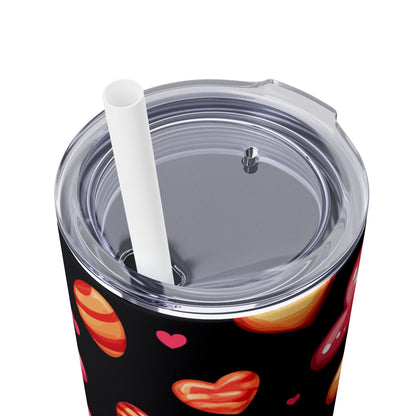 Colorful Heart Pattern Skinny Tumbler with Straw - 20oz