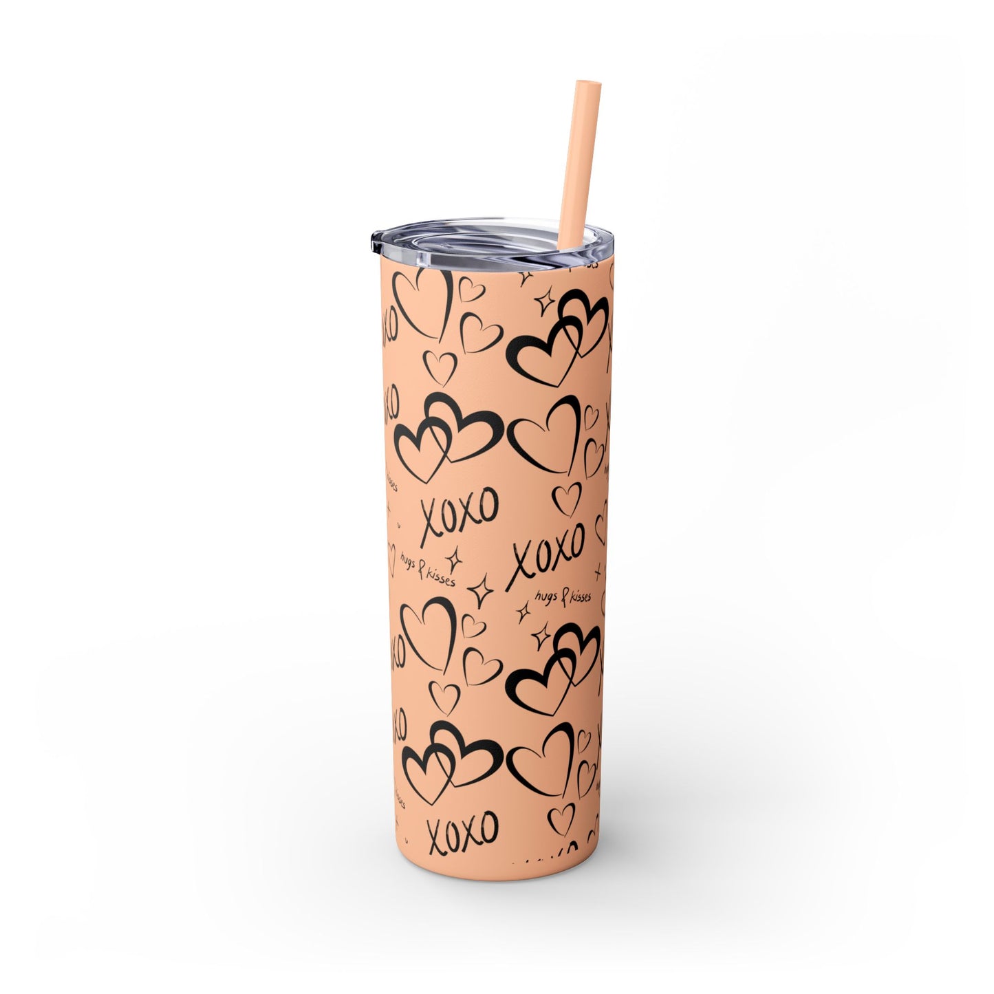 XOXO Hearts Skinny Tumbler with Straw - 20oz Love-Themed Drinkware