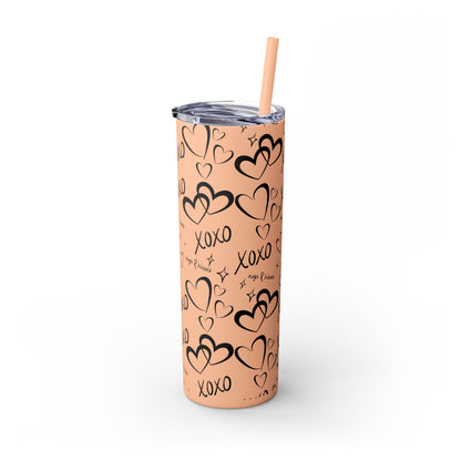 XOXO Hearts Skinny Tumbler with Straw - 20oz Love-Themed Drinkware