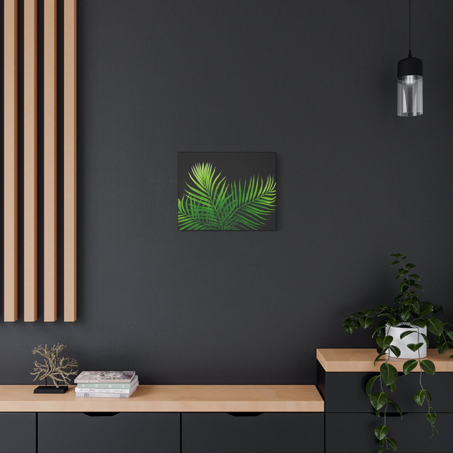 Tropical Leaf Matte Canvas Wall Art with a black background