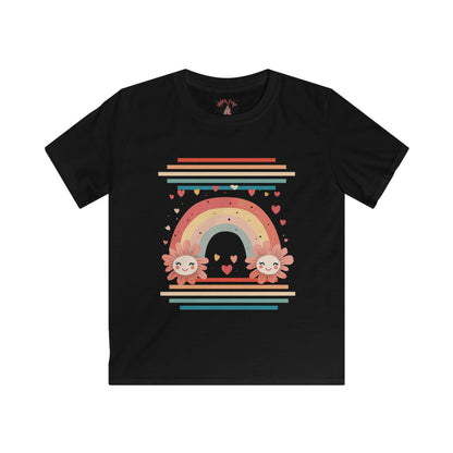 Kids Rainbow Floral Tee - Softstyle T-Shirt with Cute Flower Design