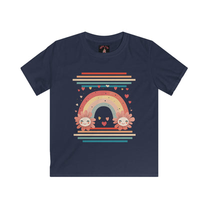 Kids Rainbow Floral Tee - Softstyle T-Shirt with Cute Flower Design