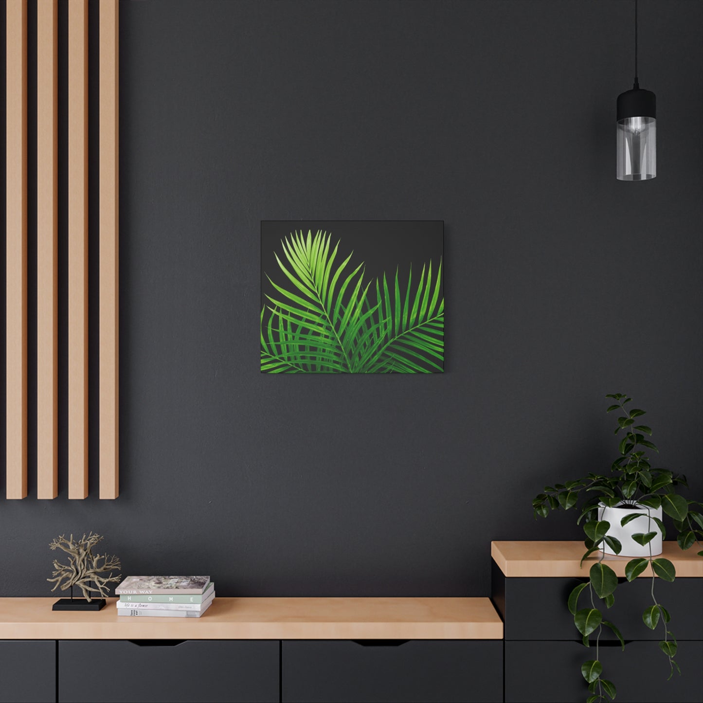Tropical Leaf Matte Canvas Wall Art with a black background