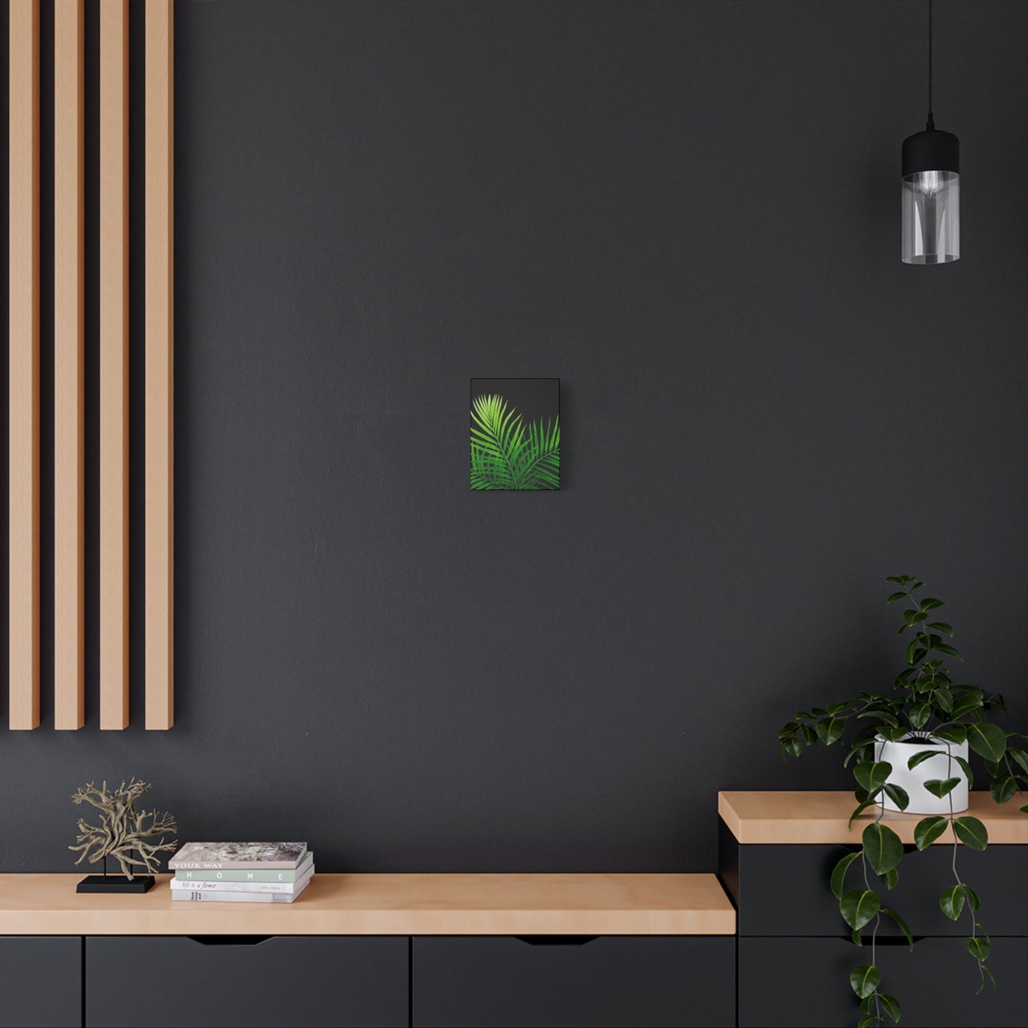 Tropical Leaf Matte Canvas Wall Art with a black background