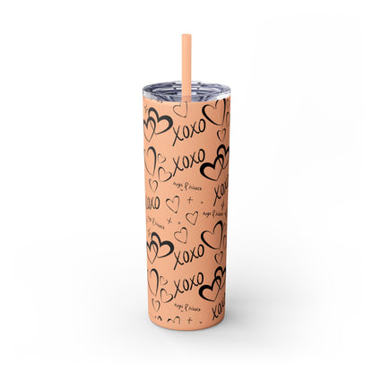 XOXO Hearts Skinny Tumbler with Straw - 20oz Love-Themed Drinkware