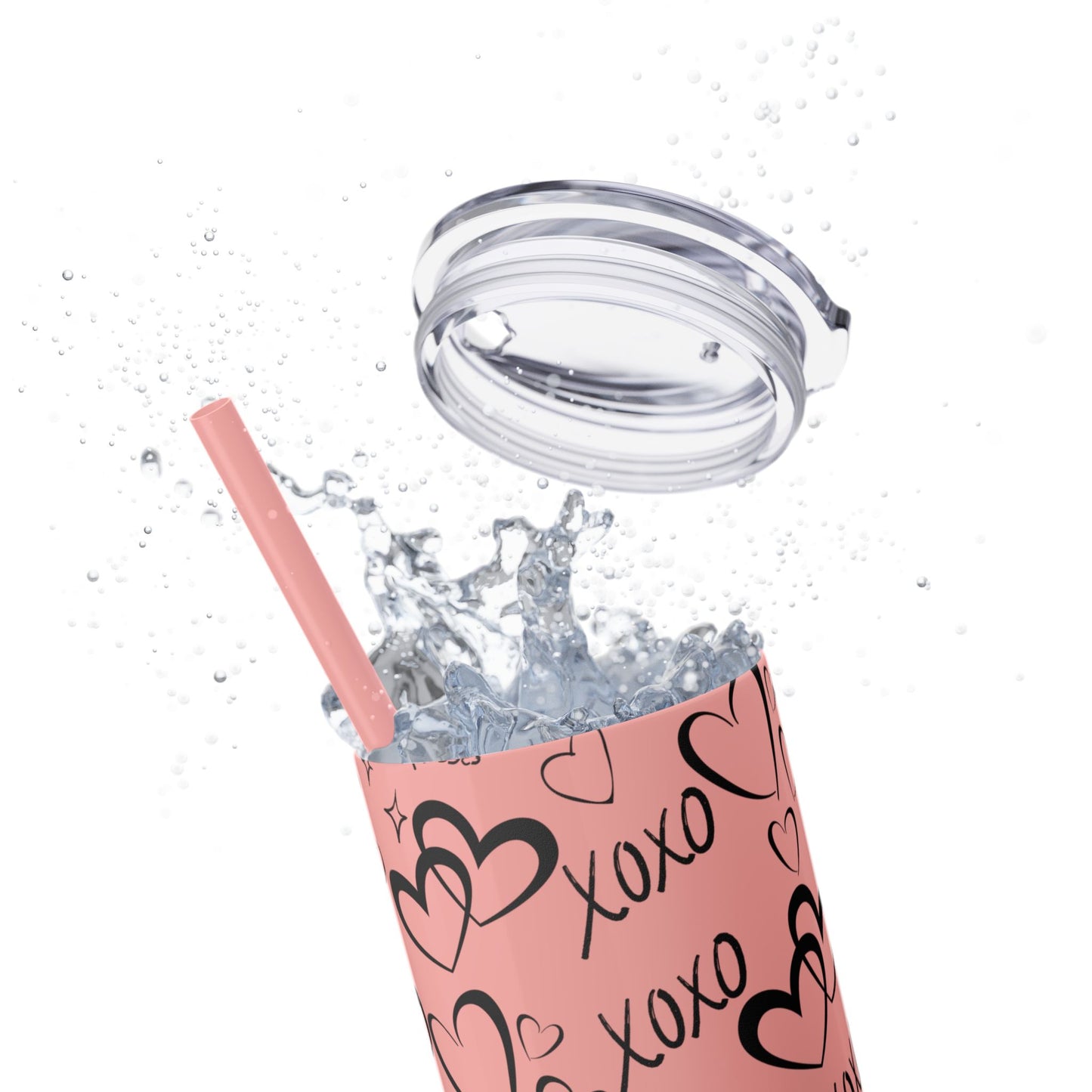 XOXO Hearts Skinny Tumbler with Straw - 20oz Love-Themed Drinkware