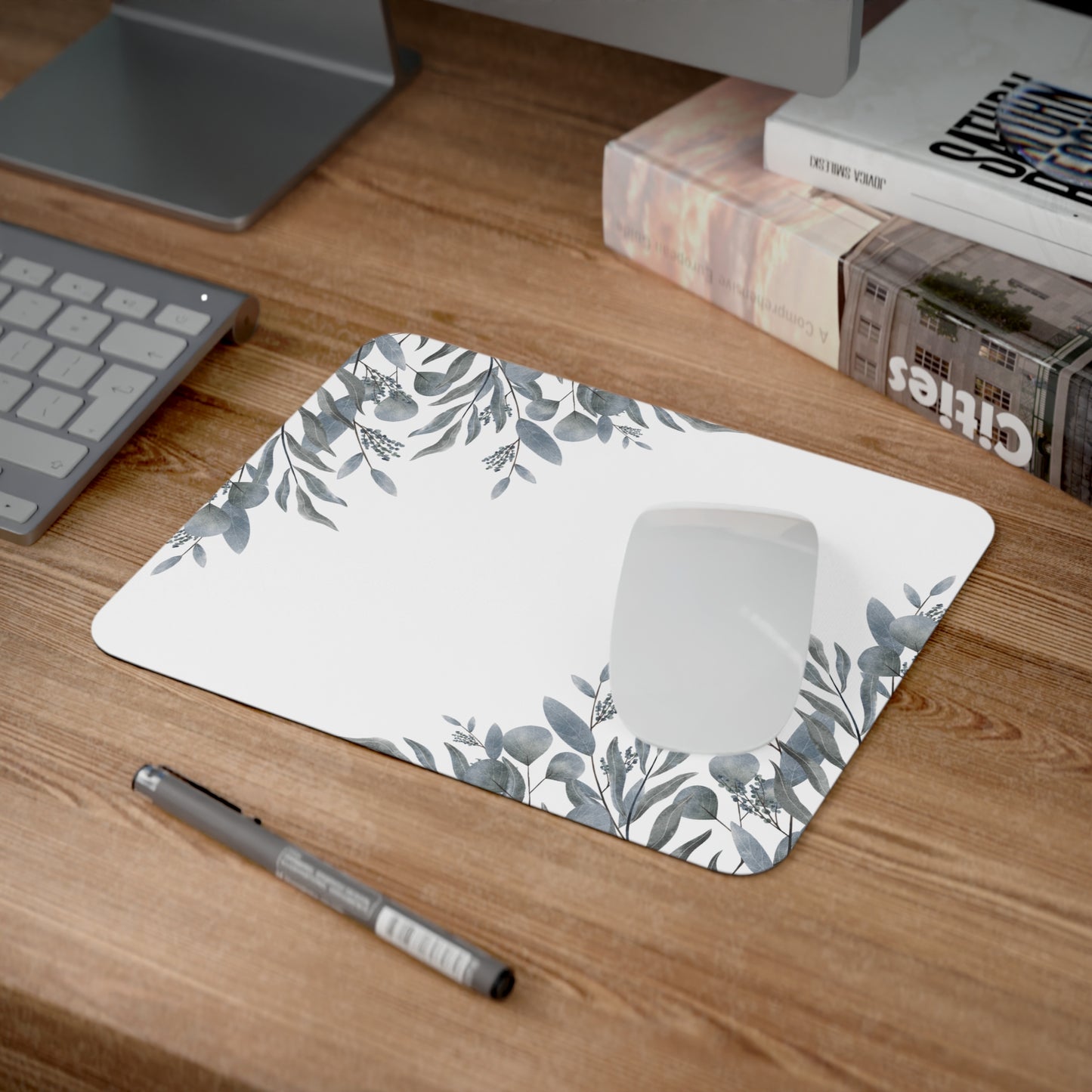 Elegant Floral Desk Mouse Pad - Botanical Greenery Design for Home and Office
