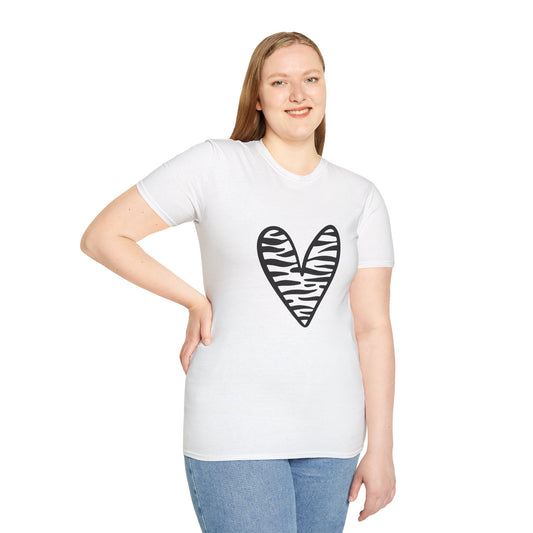 Zebra Heart Unisex Softstyle T-Shirt - Trendy Casual Wear for Animal Lovers
