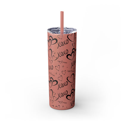 XOXO Hearts Skinny Tumbler with Straw - 20oz Love-Themed Drinkware
