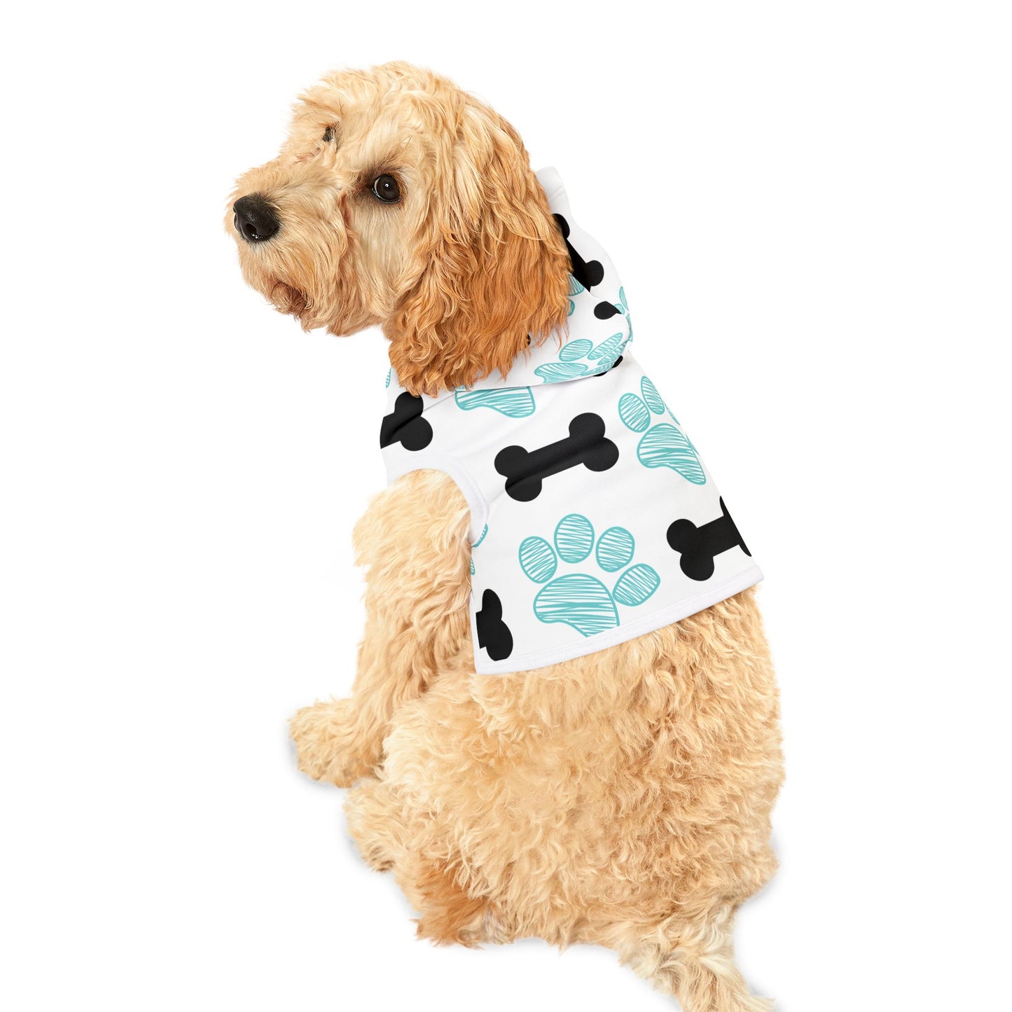 Stylish Pet Hoodie with Bone and Paw Print Design