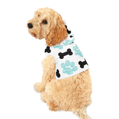 Stylish Pet Hoodie with Bone and Paw Print Design